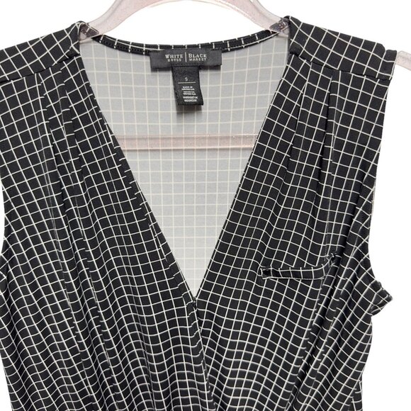 WHBM Windowpane Drapey Faux Wrap Surplice Crepe Knit Tank Top Blouse - Picture 2 of 4